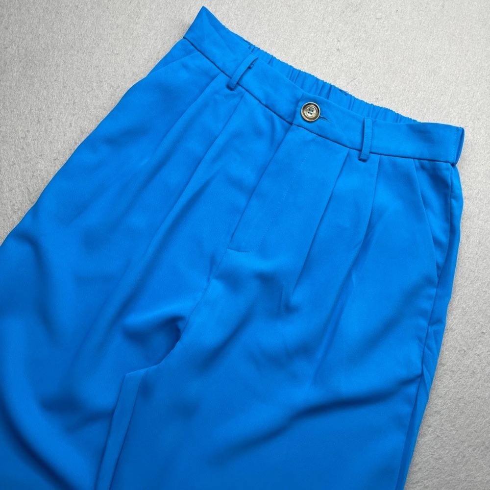 Aaron‎ & Amber Wide Leg Trousers Blue High Waist Pleated Pants Size M Y2K Boho